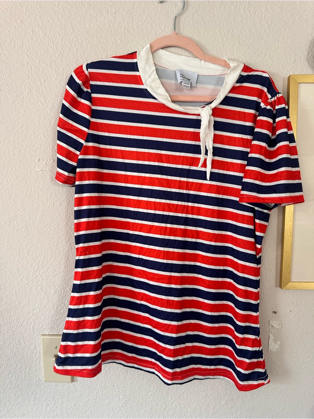 Unique Vintage XL Red White & Blue T Shirt Tie Neck - good condition light wear